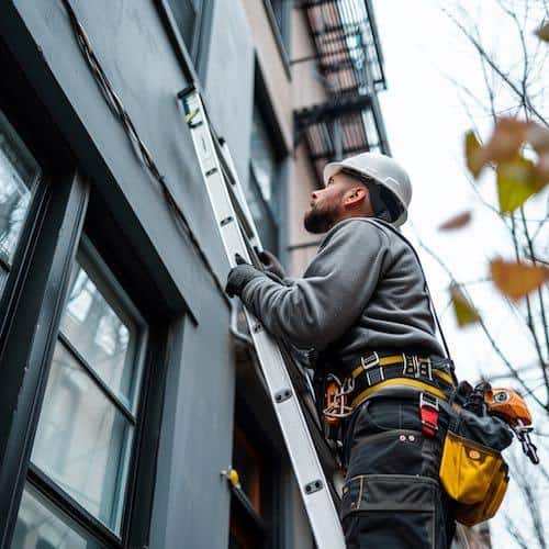 technician installing fiber optic cable for building